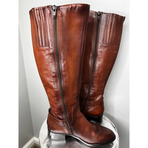 Aldo Brown Leather Knee-Length Riding Boots With Side Zipper Size 6 - Picture 3 of 16